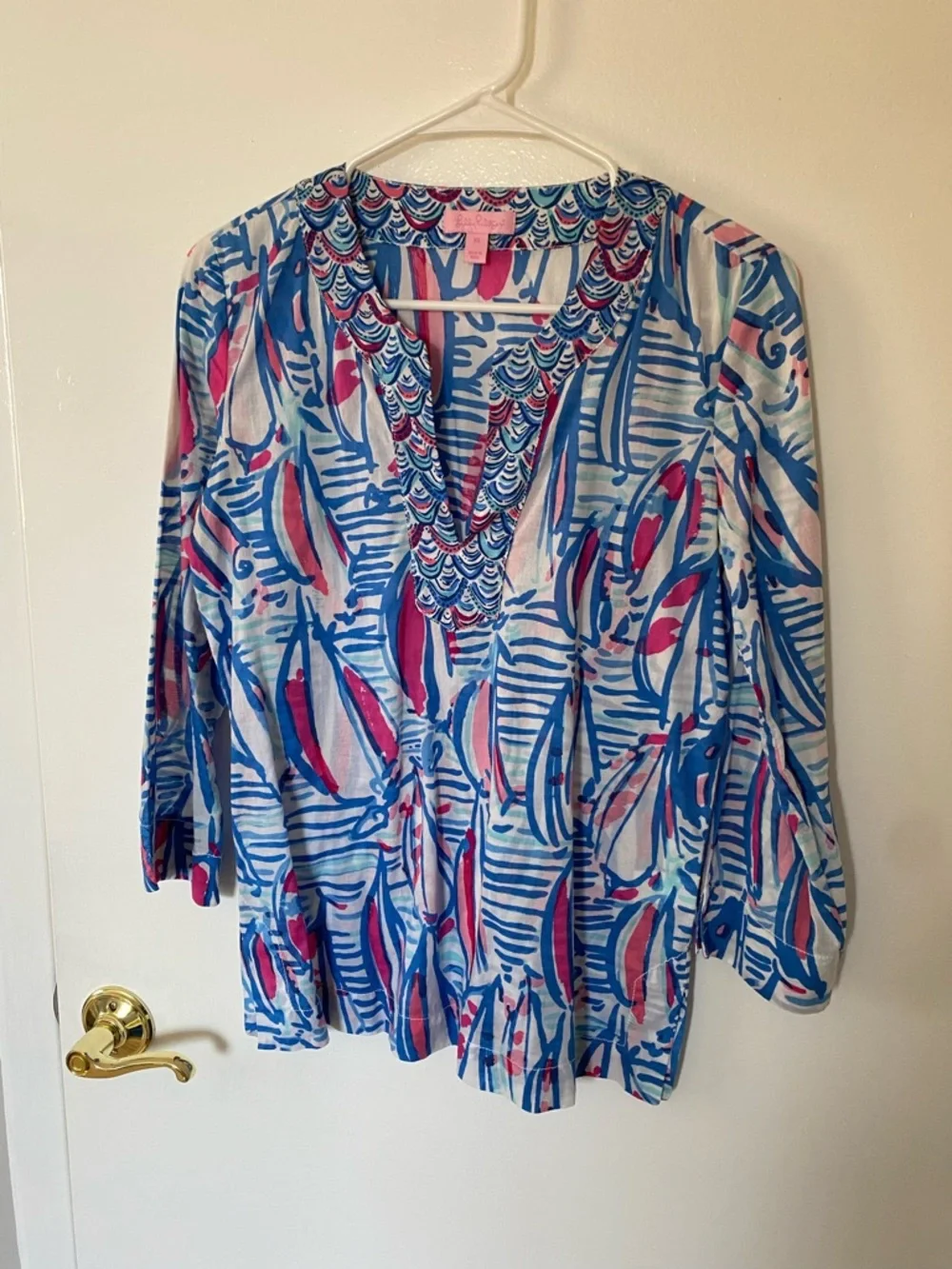 Lilly Pulitzer Blue, Pink & White Printed V-Neck Tunic - Picture 1 of 3